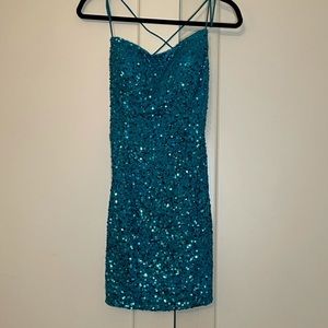 COPY - Turquoise Sequined Lace Up Mini Dress